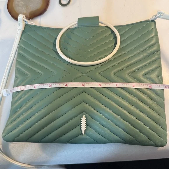Thacker sea foam green leather Quilted Handbag purse 10” x 8” - Picture 10 of 14